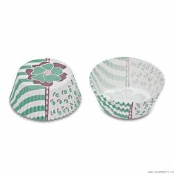 Papierkorbchen - türkisfarbene Blüten und Streifen