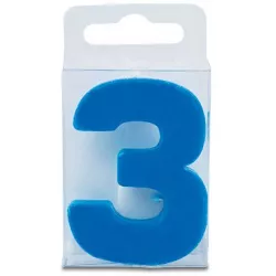 Mini-Glas Kerze in der Form der Zahl 3, blau