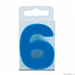 Mini-Glas Kerze in der Form der Zahl 6, blau