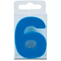 Mini-Glas Kerze in der Form der Zahl 6, blau