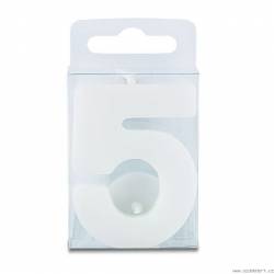 Schnitzkerze in Form der Zahl 5 - mini, weiß