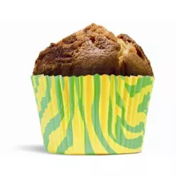 Papierförmchen für Muffins, grün-gelb getupft