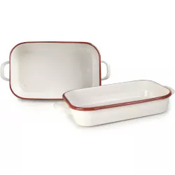 Emaillierter Bräter rot-weiß, ohne Deckel, 32 cm