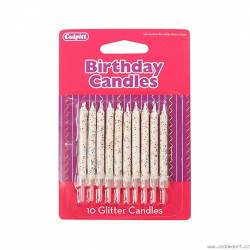 Culpitt weiße Kerzen mit Glitzer 10 Stück 5 cm