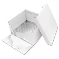 Silberne quadratische Kuchenunterlage 20,3 cm x 20,3 cm + Kuchenbox mit Deckel