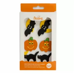 Kuchenverzie von Zuckerdekorationen: Kürbis, Fledermaus und Katze, 6 Stück