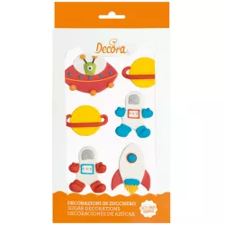 Zuckerguss für Kuchendekoration Weltraum UFO 6 Stücke