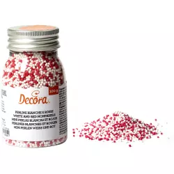 Zucker-Zierstreusel Mini-Perlen 1,5 mm weiß-rot 100 g