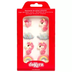 Zuckerkunst Dekor Einhorn, Wolken und Regenbogen