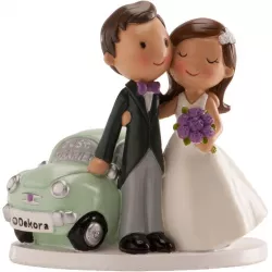 Hochzeitsfigur auf der Torte für das Brautpaar mit Auto 12 cm