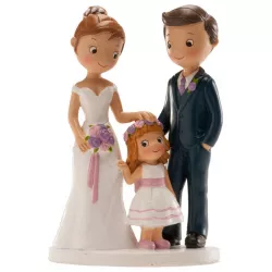Hochzeitsfigur für die Torte 16 cm Ehepaar mit Mädchen