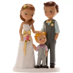 Hochzeitsfigur für die Torte 16 cm Ehepaar mit kleinem Jungen