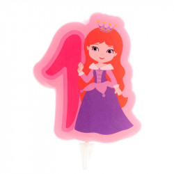 Süßkerze für Geburtstag, Zahl eins, Prinzessin, 7 cm