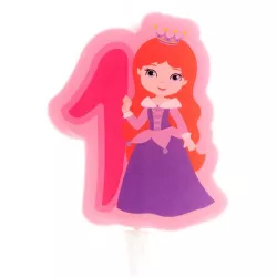 Süßkerze für Geburtstag, Zahl eins, Prinzessin, 7 cm