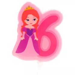 Süßkerze für die Kuchenfigur die Zahl sechs Prinzessin 7 cm