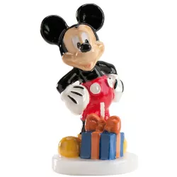 Stumpenkerze - Figur auf der Torte Mickey 8 cm mit Geschenk