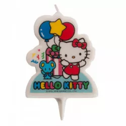 Lichtkerze zum Kuchen Hello Kitty 7 cm mit Mausfigur und Ballons