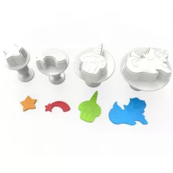 Ausstechformen mit Pistel 4 Stk Einhorn, Cupcake, Komet, Stern