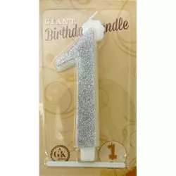 Große silberne Kerze Nummer 1 6422