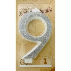 große silberne Kerze Nummer 9 6430