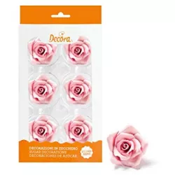 Große rosa Zuckerröschen, 6 Stück, 5 cm