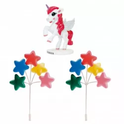 Figur zum Kuchen Einhorn und bunte Sterne