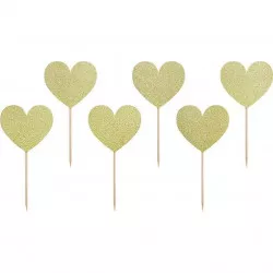 PartyDeco Stickerdeko für Cupcakes Goldene Herzchen KPM22-019B Tortenspitzen