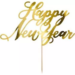 PartyDeco Aufsteckdeko für Kuchen Goldene Happy New Year KPT32-019M Kuchendekorationsartikel
