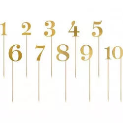 PartyDeco Aufsteckdeko für Kuchen in Gold Zahlen (11 Stück) KPZ2-019M torten-aufsteller