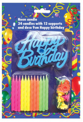 24er Geburtstagskerzen Neon mit der Aufschrift Happy Birthday