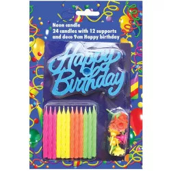 24er Geburtstagskerzen Neon mit der Aufschrift Happy Birthday