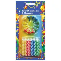 24 bunte Kuchenkerzen auf der Torte inklusive Stäbchen/Hörnern