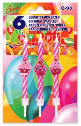 Kuchkerzen zum Kuchen 6 Stück rosa mit Cupcakes