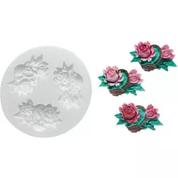 Silikonförmchen Rosenform im Körbchen 35x35mm