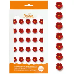 30 Zucker-Dekorationen kleine Blümchen rot