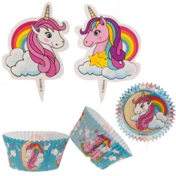 Satz 24 Stück Muffinförmchen und Unicorn‑Topper