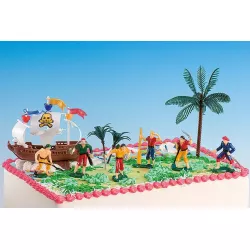 Figuren zu Piraten, Schiff und Palmen