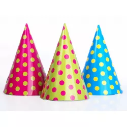 Partykegel bunt mit Punkten 6 Stück 16 cm