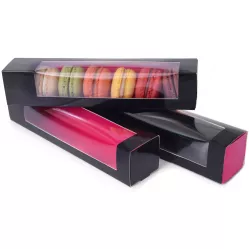 Mittellarge Pappschachtel für Macrons, schwarz-rosa