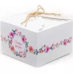 Hochzeits-Geschenkbox für Gastgeschenke, weiß mit Blumen (16,5 x 16,5 x 11 cm) K66-2089-01