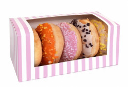 Donibox für Donuts 1 Stück rosa-weiß 185x95x90mm