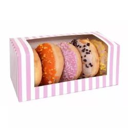 Donibox für Donuts 1 Stück rosa-weiß 185x95x90mm