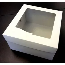 Weiße quadratische Kuchenbox mit Fenster, 10 Stk. (31,7 x 31,7 x 19,5 cm)