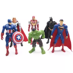 Figuren für den Kuchen Avengers, 6 Stk, Iron Man, Superman, Captain America, Hulk, Batman und Thor