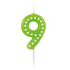 Geburtstagskerze 6,5 cm mit Punkten Nummer 9 MIX Farben - blau, grün, rot, gelb, orange
