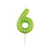 Geburtstagskerze 6,5 cm mit Punkten Nummer 6 MIX Farben - blau, grün, rot, gelb, orange