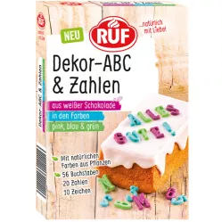 Farbenfrohe Schokoladenzahlen und -buchstaben 32g