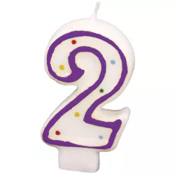 Geburtstagskerze 7,3 cm mit Punkten Nummer 2 ACHTUNG farbige Mischung