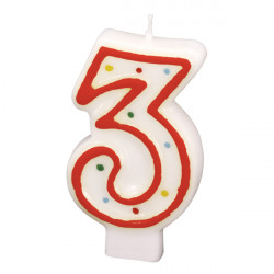 Geburtstagskerze 7,3 cm mit Punkten Nummer 3 ACHTUNG farblich gemischt