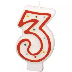 Geburtstagskerze 7,3 cm mit Punkten Nummer 3 ACHTUNG farblich gemischt